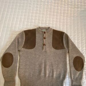 Men's Crewneck Sweater with Suede Shoulder and Elbow Patches - Taupe